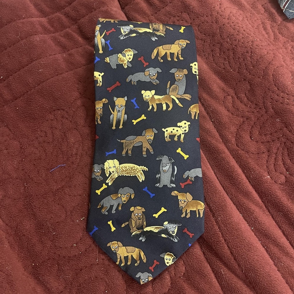 Save the Children Collection Tie Mens One Size Black Silk Dog Print‎ Alix